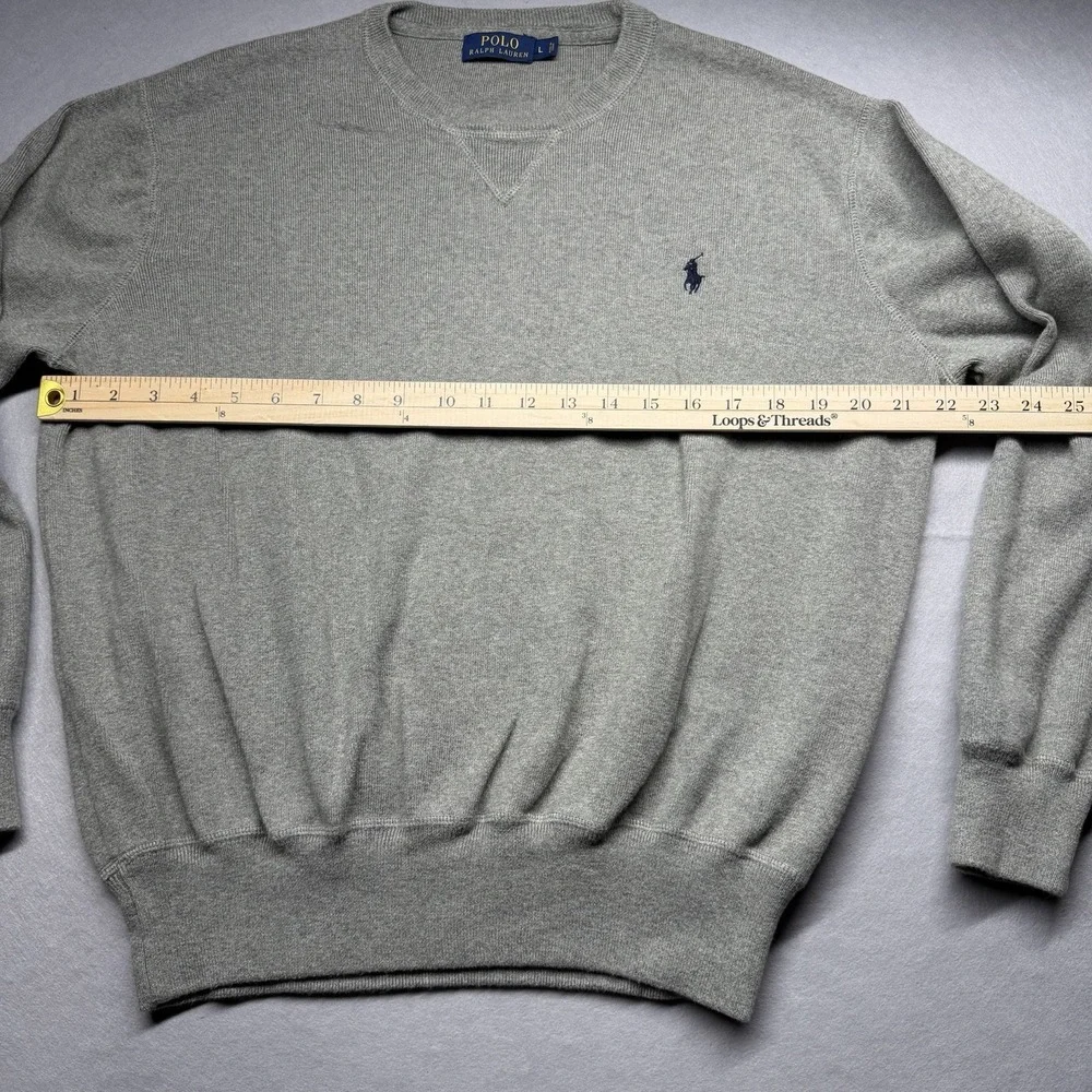 Polo Ralph Lauren Men's Gray Crewneck Cotton Knit Sweater Embroidered Logo L